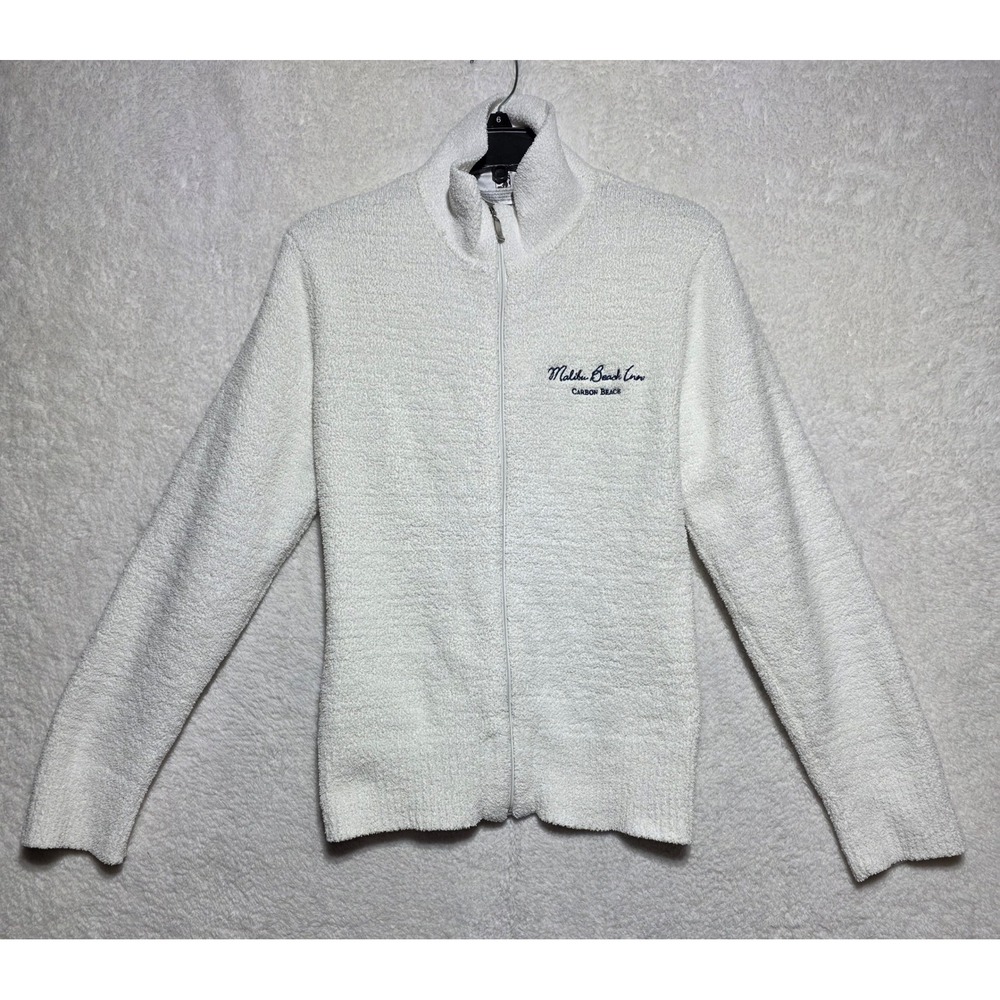 Vintage Koshwere Malibu Beach Inn White Plush Zip Up Sweater Women's Medium